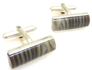 Spinki do mankietów - krzemień pasiasty prostokąt 20x9mm + srebro 925